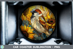 GorgeousBirds 01 Stained Glass Sunflower Car Coaster design.
