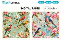 Birds And Flower Digital Paper, Birds And Flower Background Product Image 1