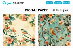 Birds And Flower Digital Paper, Birds And Flower Background Product Image 1