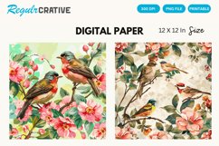 Birds And Flower Digital Paper, Birds And Flower Background Product Image 1