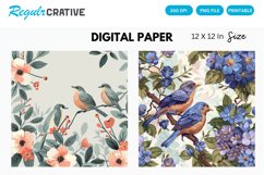 Birds And Flower Digital Paper, Birds And Flower Background Product Image 1