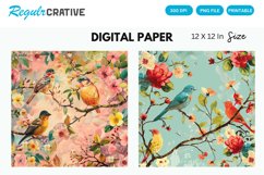 Birds And Flower Digital Paper, Birds And Flower Background Product Image 1