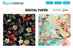 Birds And Flower Digital Paper, Birds And Flower Background Product Image 1