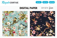 Birds And Flower Digital Paper, Birds And Flower Background Product Image 1