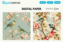 Birds And Flower Digital Paper, Birds And Flower Background Product Image 1