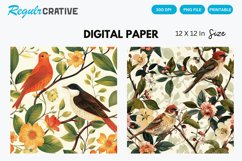 Birds And Flower Digital Paper, Birds And Flower Background Product Image 1