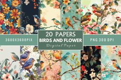 Birds And Flower Digital Paper Bundle Product Image 1