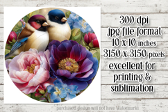Birds &amp; Flowers Round Design, 10x10 Round Sublimation, d1 Product Image 2