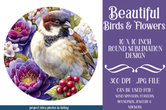 Birds &amp; Flowers Round Design, 10x10 Round Sublimation, d11 Product Image 1