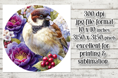 Birds &amp; Flowers Round Design, 10x10 Round Sublimation, d11 Product Image 2