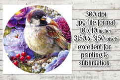 Birds &amp; Flowers Round Design, 10x10 Round Sublimation, d12 Product Image 2