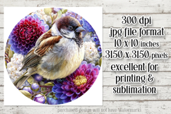 Birds &amp; Flowers Round Design, 10x10 Round Sublimation, d13 Product Image 2