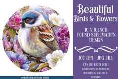 Birds &amp; Flowers Round Design, 10x10 Round Sublimation, d15 Product Image 1