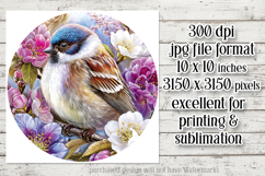 Birds &amp; Flowers Round Design, 10x10 Round Sublimation, d15 Product Image 2