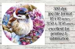 Birds &amp; Flowers Round Design, 10x10 Round Sublimation, d16 Product Image 2