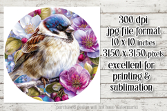 Birds &amp; Flowers Round Design, 10x10 Round Sublimation, d17 Product Image 2