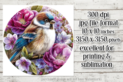 Birds &amp; Flowers Round Design, 10x10 Round Sublimation, d18 Product Image 2