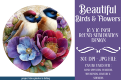 Birds &amp; Flowers Round Design, 10x10 Round Sublimation, d2 Product Image 1