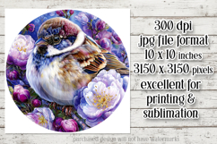 Birds &amp; Flowers Round Design, 10x10 Round Sublimation, d20 Product Image 2