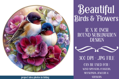 Birds &amp; Flowers Round Design, 10x10 Round Sublimation, d23 Product Image 1