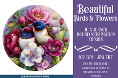 Birds &amp; Flowers Round Design, 10x10 Round Sublimation, d24 Product Image 1