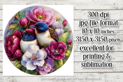 Birds &amp; Flowers Round Design, 10x10 Round Sublimation, d24 Product Image 2