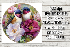 Birds &amp; Flowers Round Design, 10x10 Round Sublimation, d25 Product Image 2