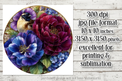 Birds &amp; Flowers Round Design, 10x10 Round Sublimation, d27 Product Image 2