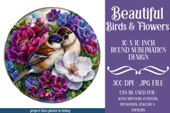 Birds &amp; Flowers Round Design, 10x10 Round Sublimation, d33 Product Image 1