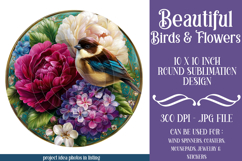 Birds &amp; Flowers Round Design, 10x10 Round Sublimation, d34 Product Image 1