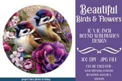 Birds &amp; Flowers Round Design, 10x10 Round Sublimation, d36 Product Image 1