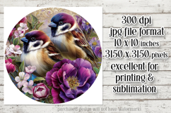 Birds &amp; Flowers Round Design, 10x10 Round Sublimation, d36 Product Image 2