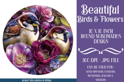 Birds &amp; Flowers Round Design, 10x10 Round Sublimation, d37 Product Image 1