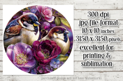 Birds &amp; Flowers Round Design, 10x10 Round Sublimation, d37 Product Image 2