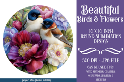 Birds &amp; Flowers Round Design, 10x10 Round Sublimation, d4 Product Image 1