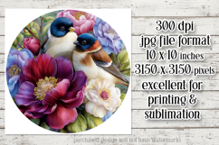 Birds &amp; Flowers Round Design, 10x10 Round Sublimation, d4 Product Image 2