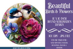 Birds &amp; Flowers Round Design, 10x10 Round Sublimation, d40 Product Image 1