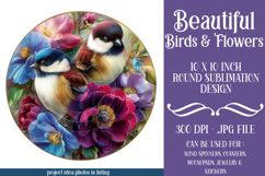Birds &amp; Flowers Round Design, 10x10 Round Sublimation, d41 Product Image 1