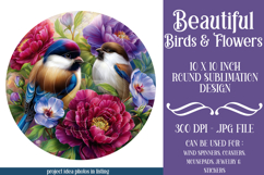 Birds &amp; Flowers Round Design, 10x10 Round Sublimation, d42 Product Image 1