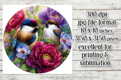 Birds &amp; Flowers Round Design, 10x10 Round Sublimation, d42 Product Image 2