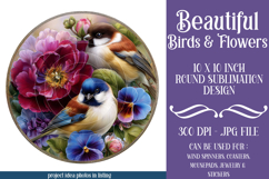 Birds &amp; Flowers Round Design, 10x10 Round Sublimation, d43 Product Image 1