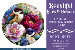 Birds &amp; Flowers Round Design, 10x10 Round Sublimation, d5 Product Image 1