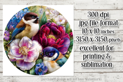 Birds &amp; Flowers Round Design, 10x10 Round Sublimation, d5 Product Image 2