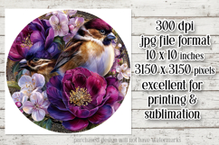 Birds &amp; Flowers Round Design, 10x10 Round Sublimation, d6 Product Image 2