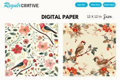 Birds And Flower Digital Paper, Birds And Flower Background Product Image 1