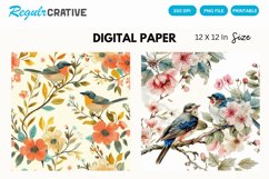 Birds And Flower Digital Paper, Birds And Flower Background Product Image 1