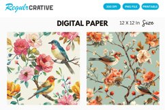 Birds And Flower Digital Paper, Birds And Flower Background Product Image 1