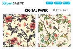 Birds And Flower Digital Paper, Birds And Flower Background Product Image 1
