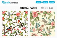 Birds And Flower Digital Paper, Birds And Flower Background Product Image 1