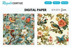 Birds And Flower Digital Paper, Birds And Flower Background Product Image 1